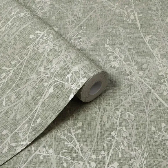 Floral Wallpaper with Paste Application - Sage