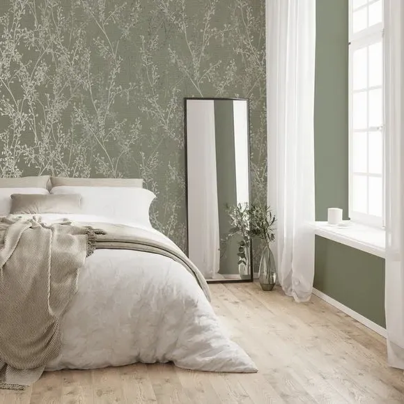 Floral Wallpaper with Paste Application - Sage