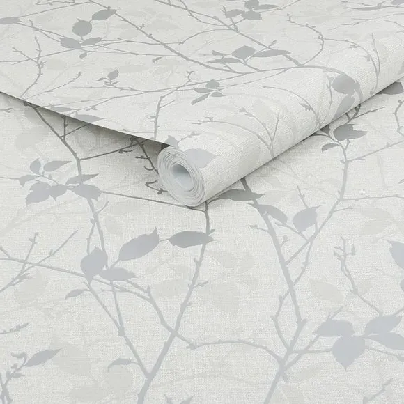 Floral Wallpaper with Paste Application - White