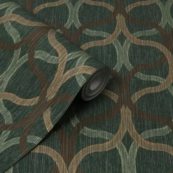 Geometric Wallpaper with Leaf Design - Green