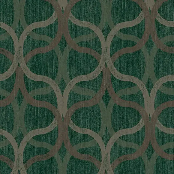Geometric Wallpaper with Leaf Design - Green