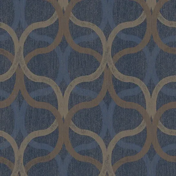 Geometric Wallpaper with Leaf Design - Navy