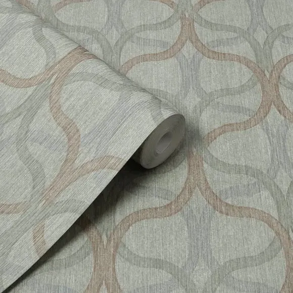 Geometric Wallpaper with Leaf Design - Sage