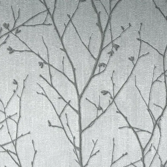 Sprig Floral Wallpaper - Silver, Water Silk