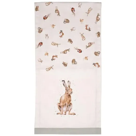 Cotton Table Runner with Woodland Print - White