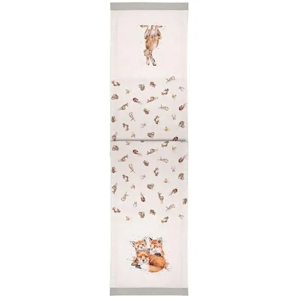 Cotton Table Runner with Woodland Print - White