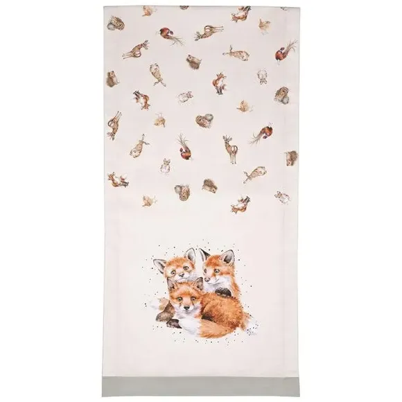 Cotton Table Runner with Woodland Print - White image
