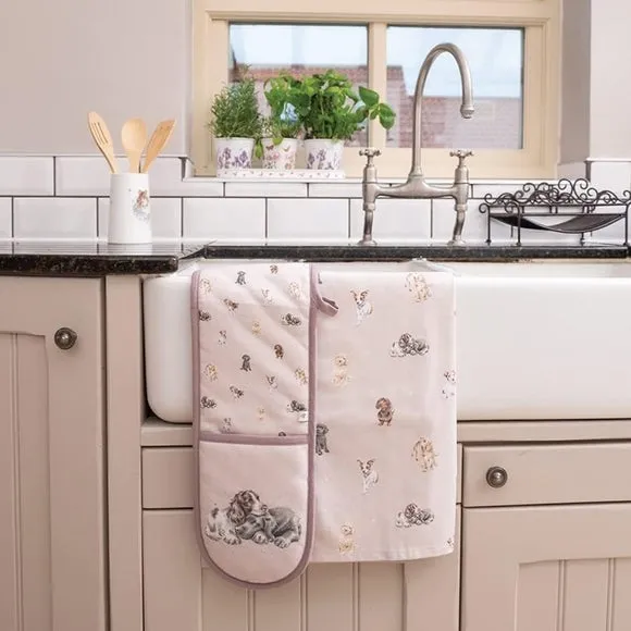 Double Oven Glove with Dog Design - Multicolor