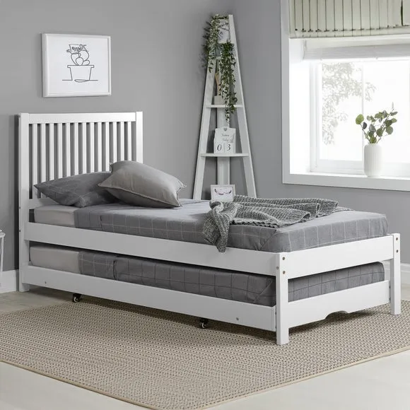 Single Trundle Bed with Pull-Out - White