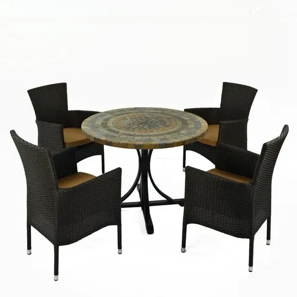 4-Seat Dining Set with Mosaic Top - Black