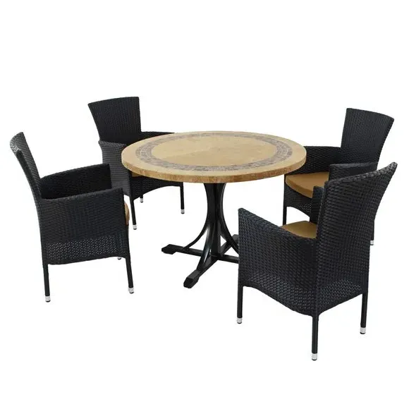 4-Seat Dining Set with Parasol Hole - Black