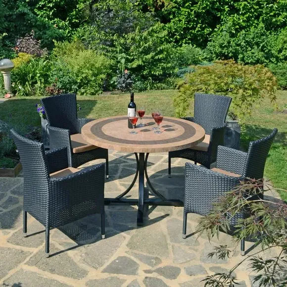 4-Seat Dining Set with Parasol Hole - Black image