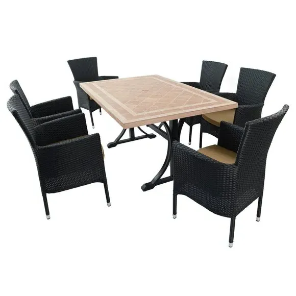 6-Seat Dining Set with Ceramic Table - Black