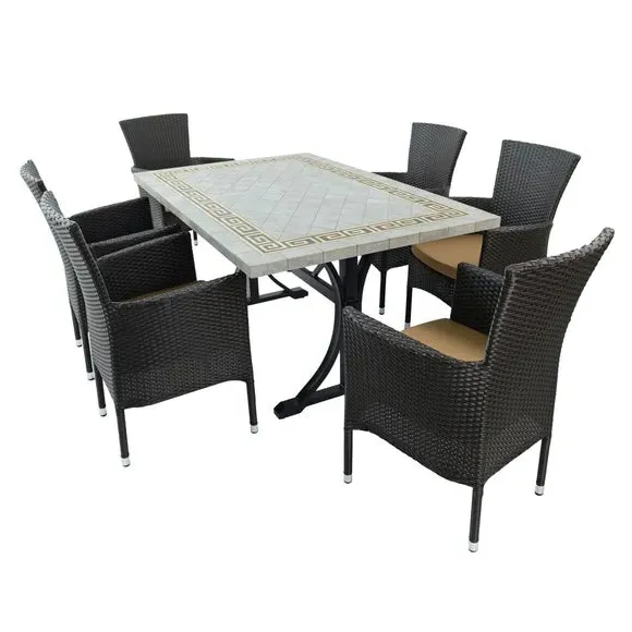 6-Seat Dining Set with Greek Key Design - Brown image