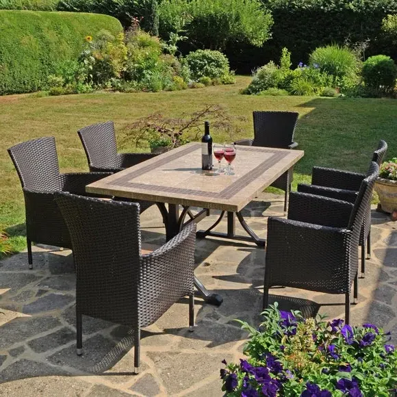 6-Seat Dining Set with Parasol Hole - Brown image