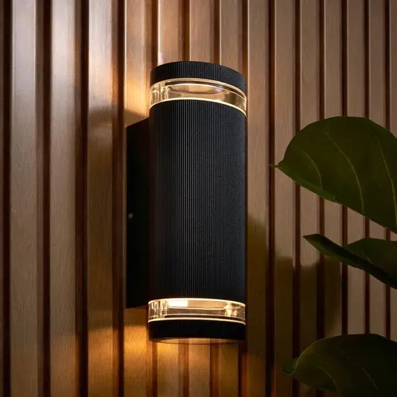 2 Light Outdoor Wall Light Ribbed - Black