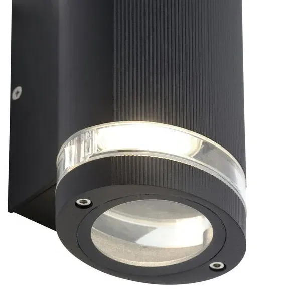 2 Light Outdoor Wall Light Ribbed - Black