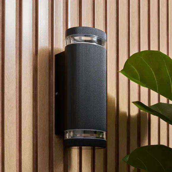 2 Light Outdoor Wall Light Ribbed - Black image