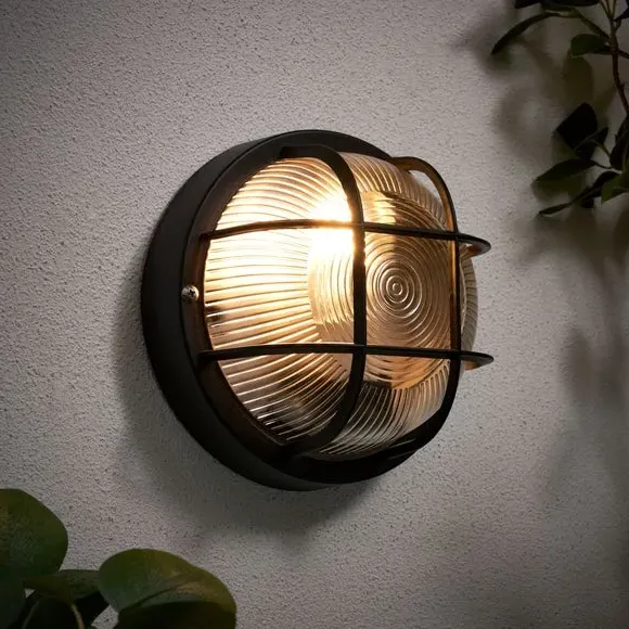 Industrial Wall Light with Cage - Black