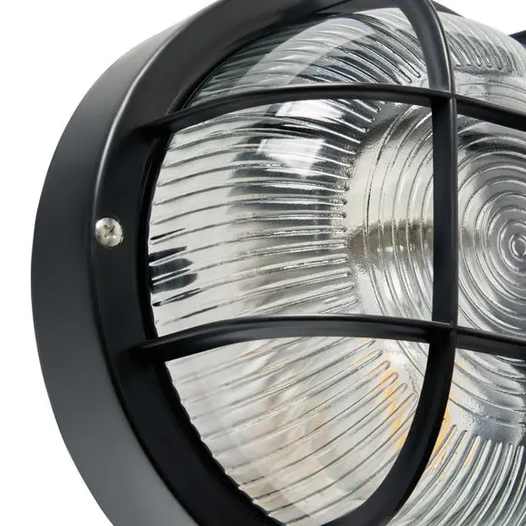 Industrial Wall Light with Cage - Black