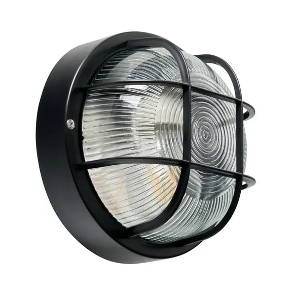 Industrial Wall Light with Cage - Black