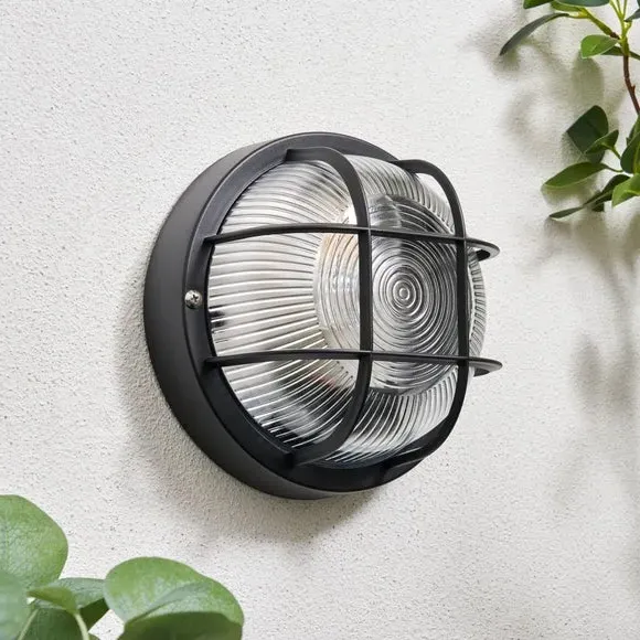 Industrial Wall Light with Cage - Black image