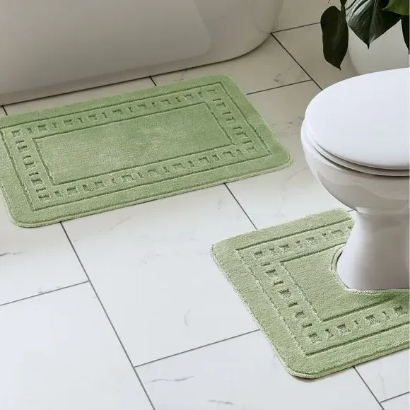 2-Piece Bath Mat Set - Green, Polypropylene