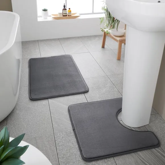 2-Piece Bath Mat Set with Memory Foam - Charcoal image