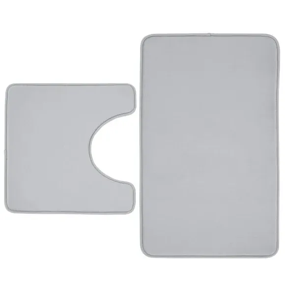 2-Piece Bath Mat Set with Memory Foam - Grey