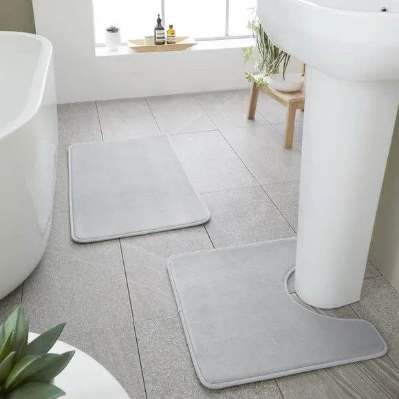 2-Piece Bath Mat Set with Memory Foam - Grey