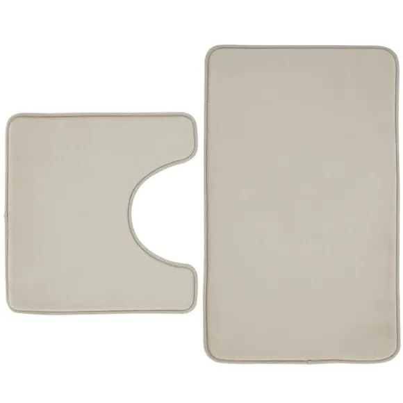 2-Piece Bath Mat Set with Memory Foam - Natural
