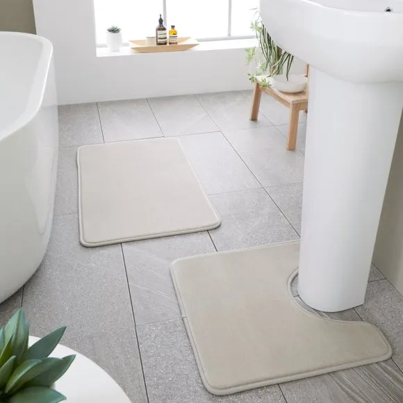 2-Piece Bath Mat Set with Memory Foam - Natural