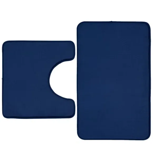 2-Piece Bath Mat Set with Memory Foam - Navy