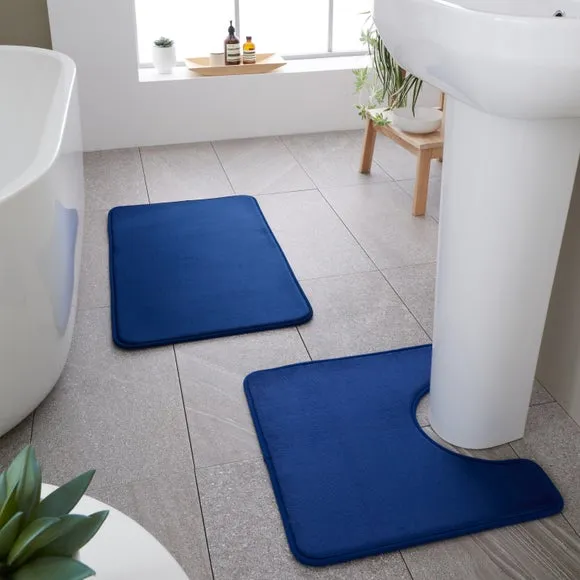 2-Piece Bath Mat Set with Memory Foam - Navy
