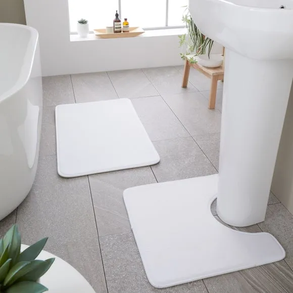 2-Piece Bath Mat Set with Memory Foam - White
