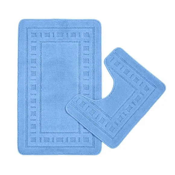 2-Piece Bath Mat Set with Pedestal - Blue
