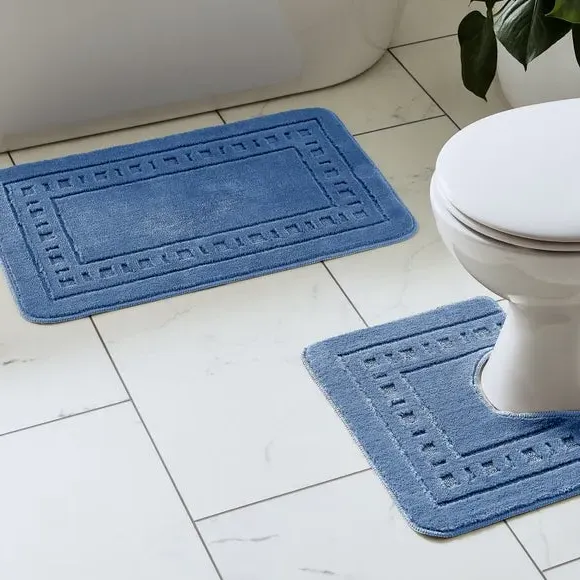2-Piece Bath Mat Set with Pedestal - Blue image