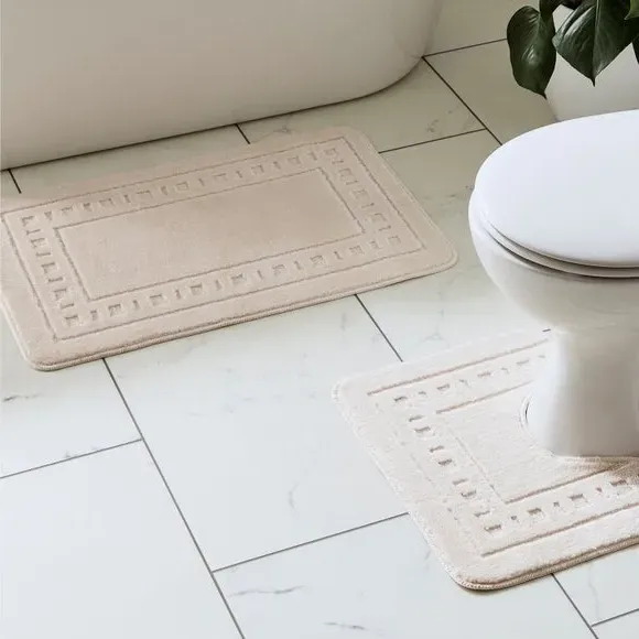 2-Piece Bath Mat Set with Pedestal - Cream