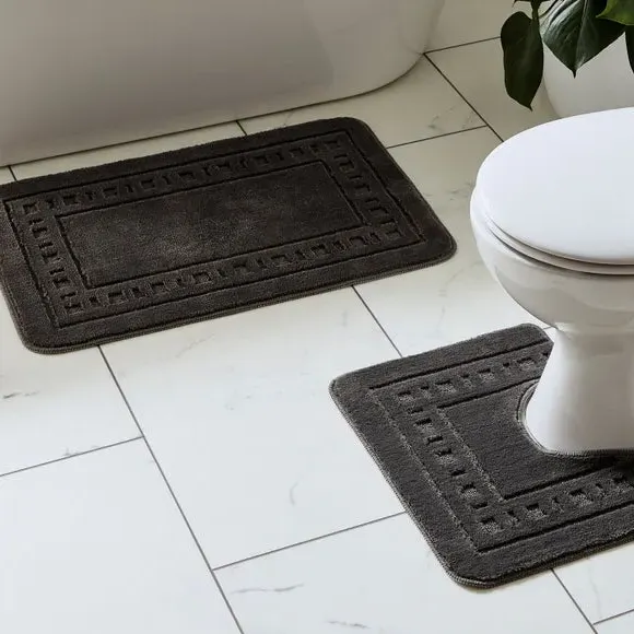 2-Piece Bath Mat Set with Pedestal - Grey
