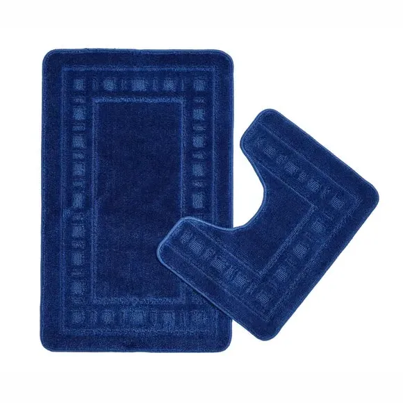2-Piece Bath Mat Set with Pedestal - Navy