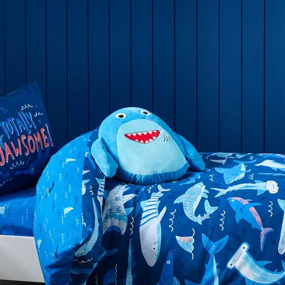 3D Shark Cushion - Navy, Plush