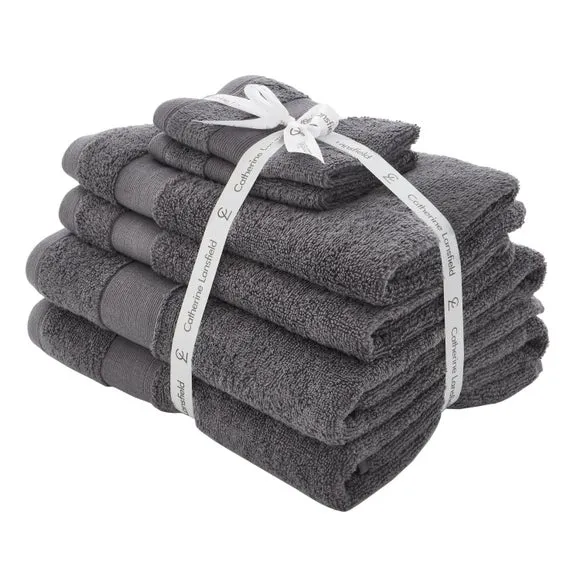 6-Piece Towel Set Anti-Bacterial - Charcoal, Cotton image
