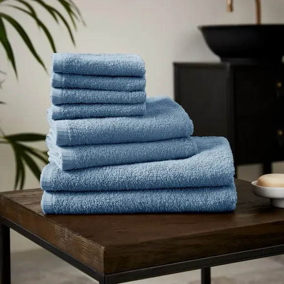 8-Piece Towel Bale Quick Dry - Blue, Cotton