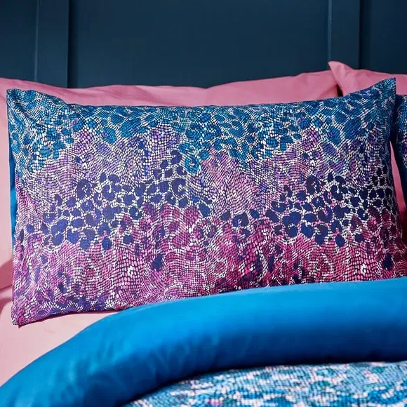 Animal Print Duvet Cover Set - Teal, Satin