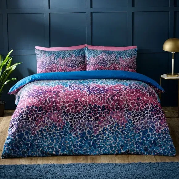 Animal Print Duvet Cover Set - Teal, Satin