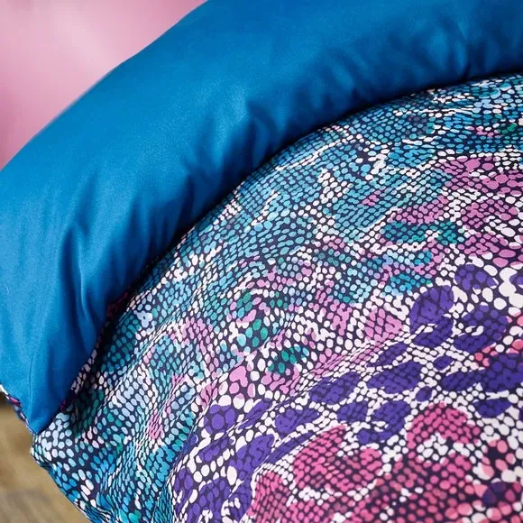 Animal Print Duvet Cover Set - Teal, Satin