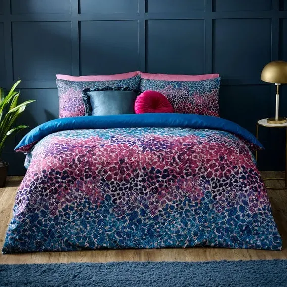 Animal Print Duvet Cover Set - Teal, Satin