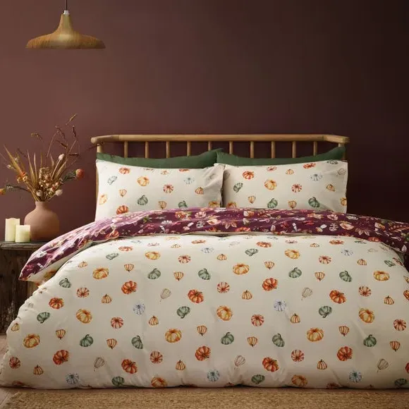 Autumn Pumpkins Duvet Set - Plum Purple, Polycotton