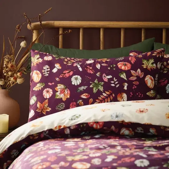 Autumn Pumpkins Duvet Set - Plum Purple, Polycotton