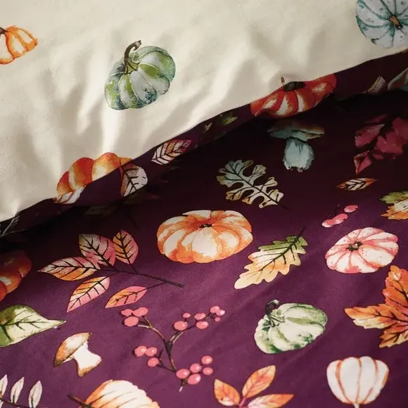 Autumn Pumpkins Duvet Set - Plum Purple, Polycotton